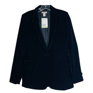 NWT H&M black velvet button boyfriend preppy office academia blazer XS